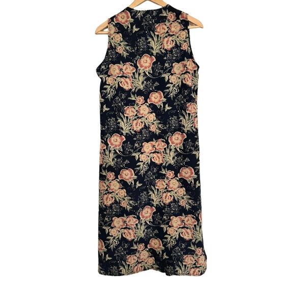 Floral Sleeveless Kimono Duster Wrap Navy Lightweight S Boho Flowy Semi Sheer - Picture 11 of 12